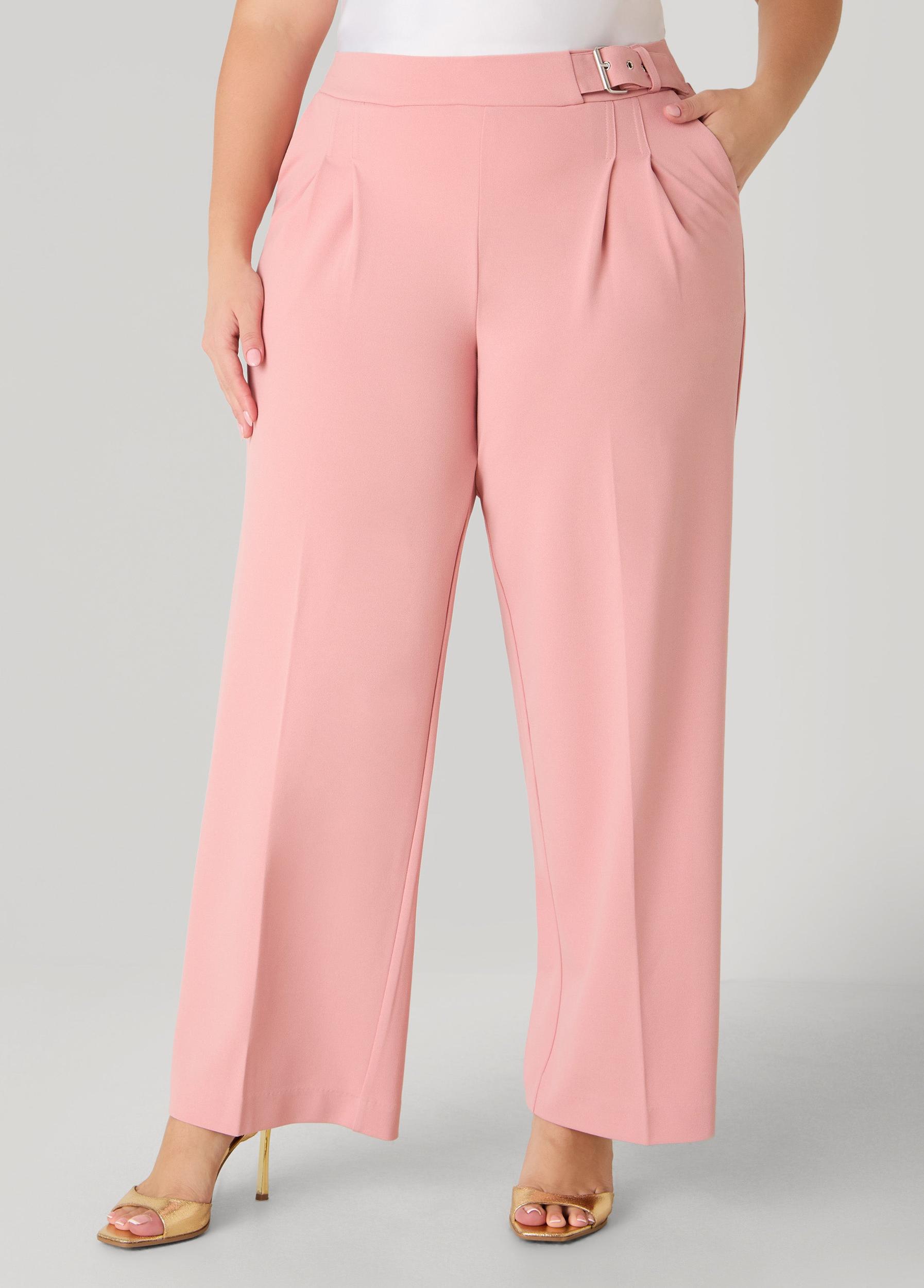 Plus Size Belted Pleated Straight Leg Pants Ashley Stewart Product Image