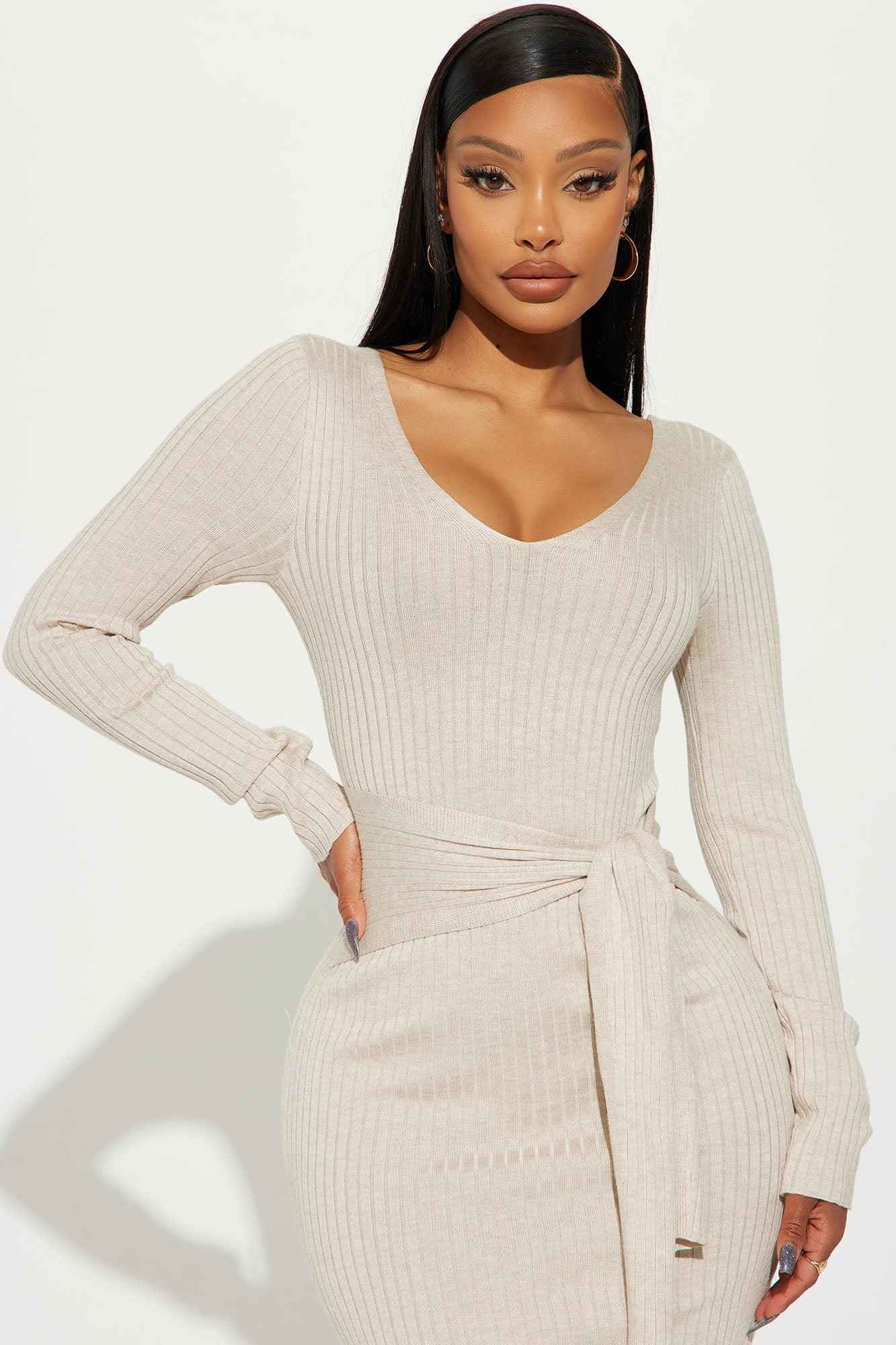 Marisa Sweater Midi Dress - Oatmeal Female Product Image