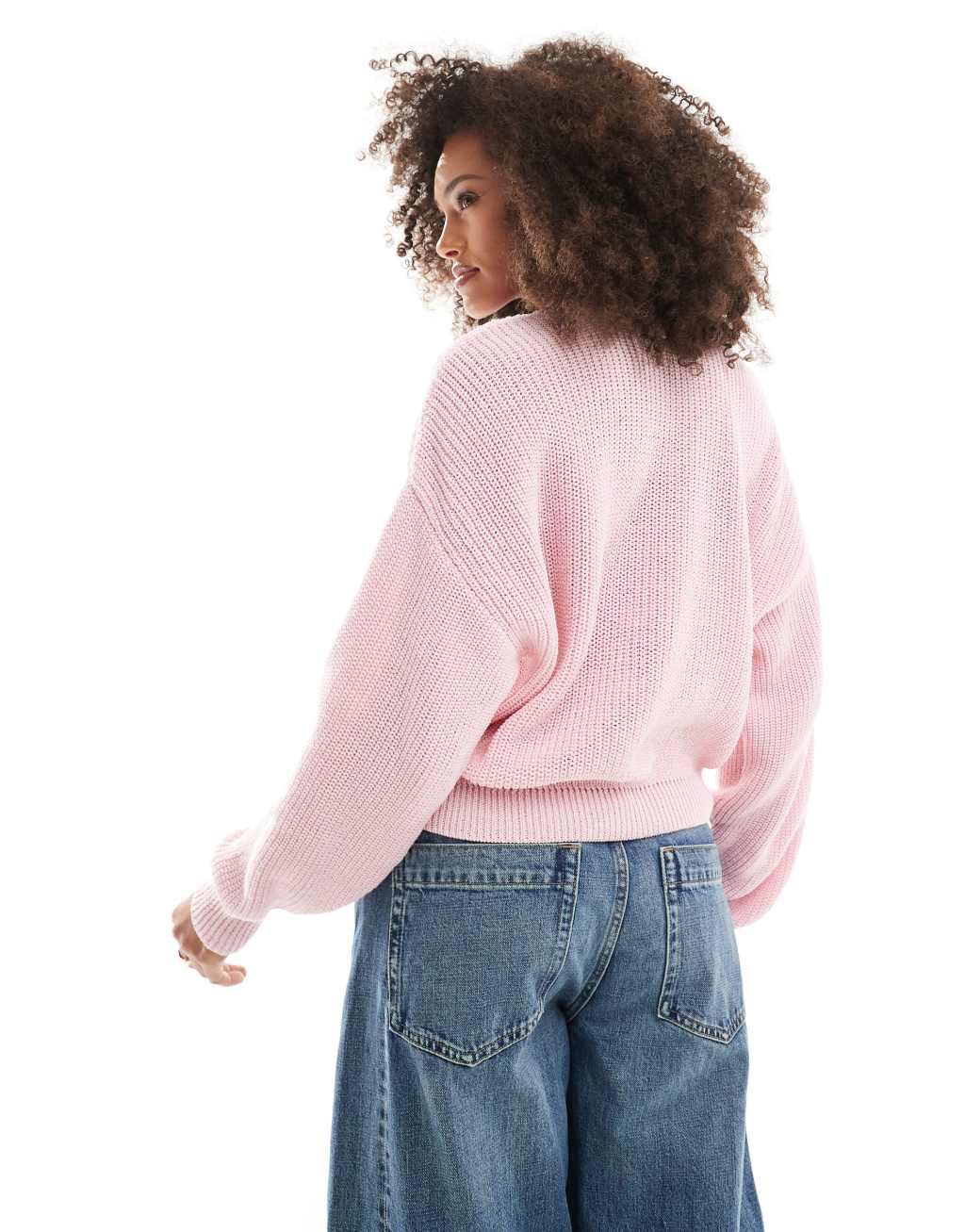ASOS DESIGN batwing knitted cardigan in soft pink Product Image