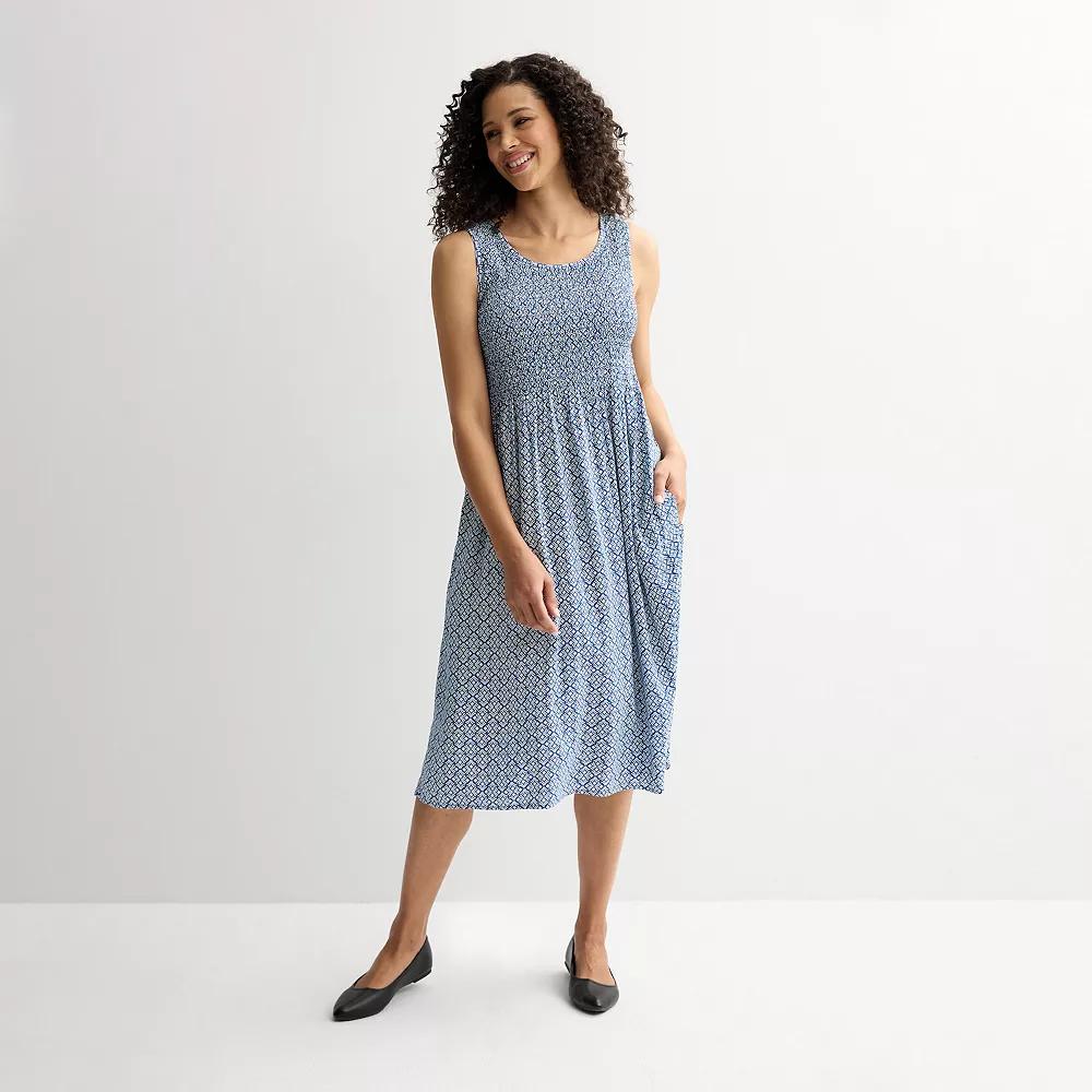 Petite Croft & Barrow® Smocked Midi Dress, Women's, Size: XL Petite, Blue Chic Tile Product Image