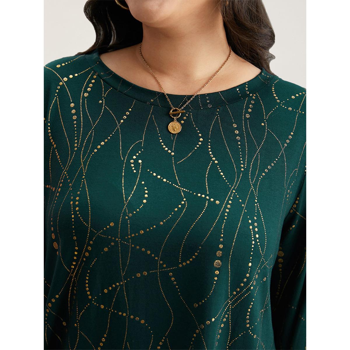 Plus Size Polka Dot Contrast Round Neck T-shirt DarkGreen Women Leisure Contrast Polka Dot Round Neck Casual T-shirts BloomChic 18-20/2X Product Image