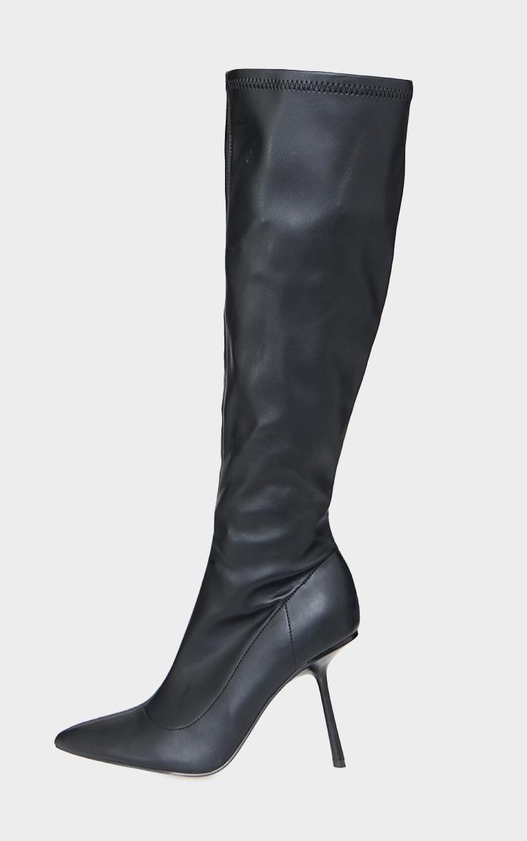 Black Pu Point Toe Knee High Stiletto Sock Boots Product Image