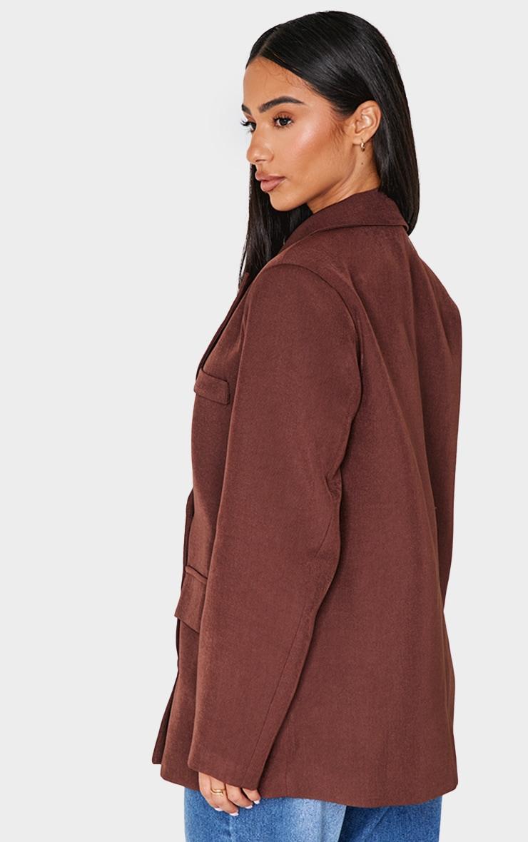 Petite Brown Premium Double Breasted Button Detail Blazer Product Image