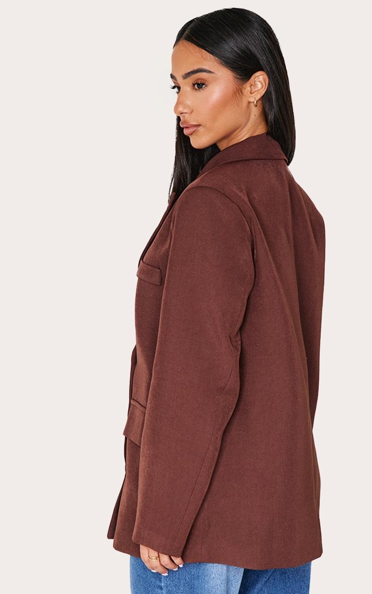 Petite Brown Premium Double Breasted Button Detail Blazer Product Image