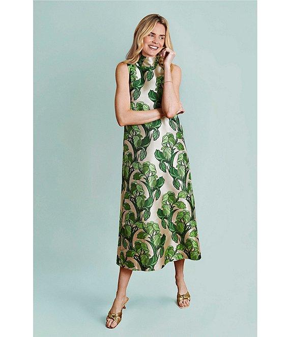 Buru Maxi Mod Printed Brocade Mock Neck Sleeveless Shift Maxi Dress Product Image