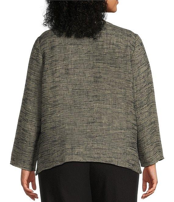 Eileen Fisher Plus Organic Linen Gauze Jacquard V-Neck Long Sleeve Top Product Image