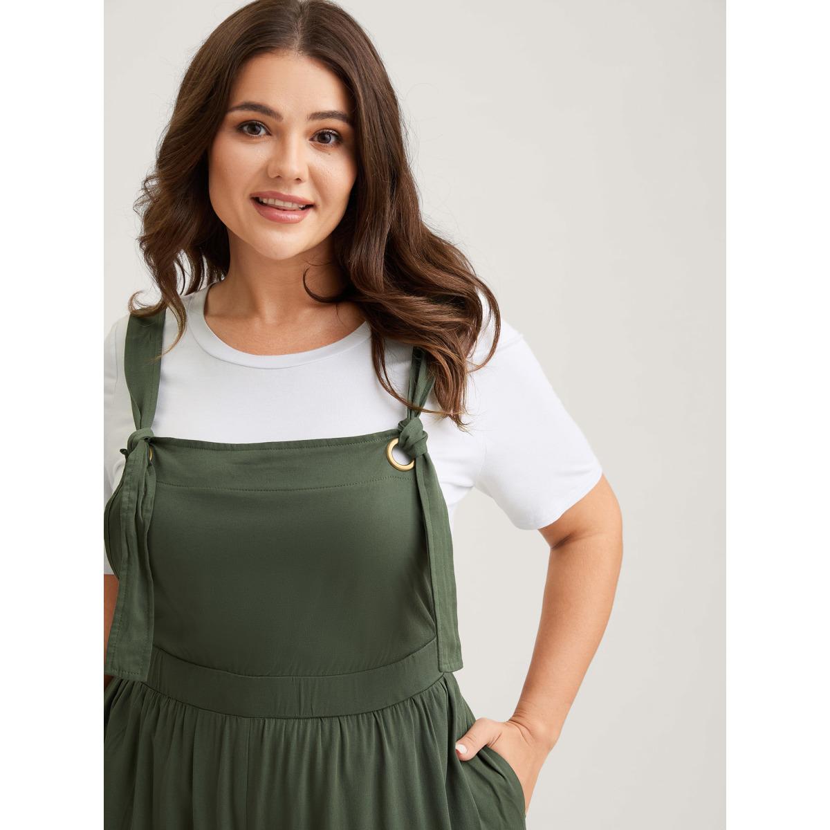 Plus Size ArmyGreen Rayon Adjustable Elastic Waist Slit Jumpsuit Women Sleeveless Non Casual Loose Jumpsuits BloomChic 18-20/2X Product Image