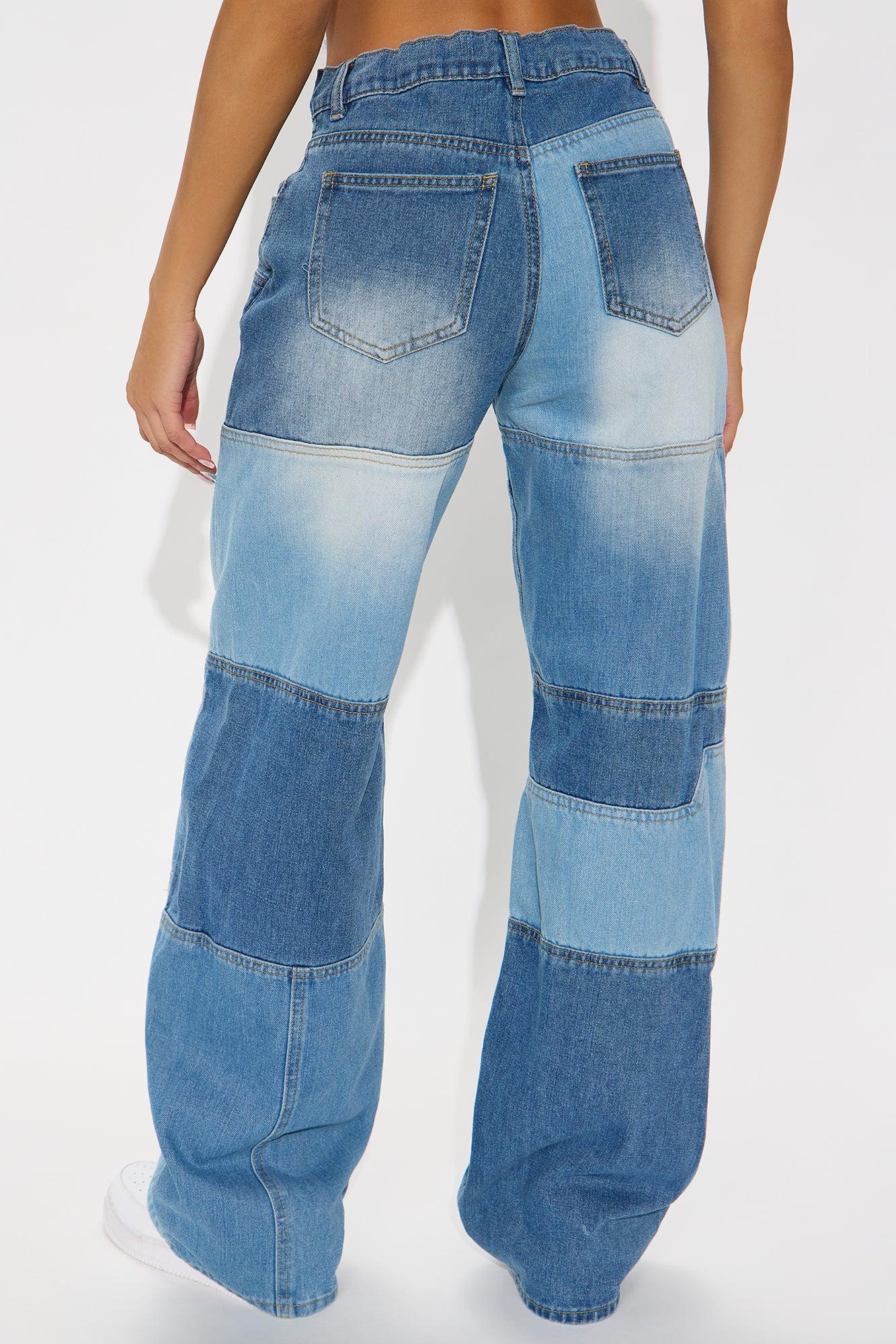 Said My Piece Loose Patchwork Denim Jeans - Medium Wash Female Product Image