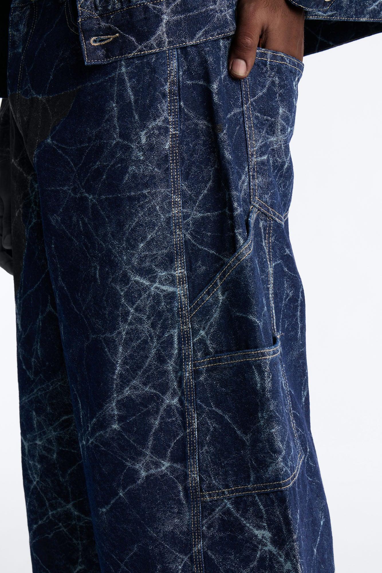 Supper Baggy Marble Flow Denim Short - Dark Wash Product Image