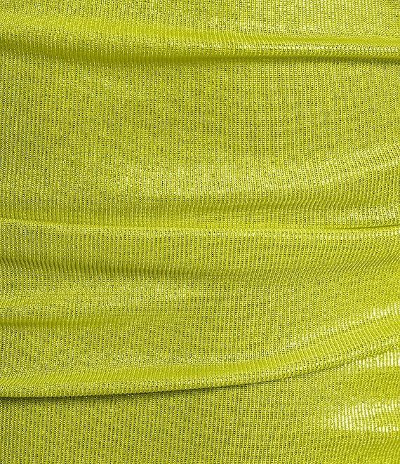 B. Darlin Foil One Shoulder Double Spaghetti Strap Shirred Long Dress Product Image