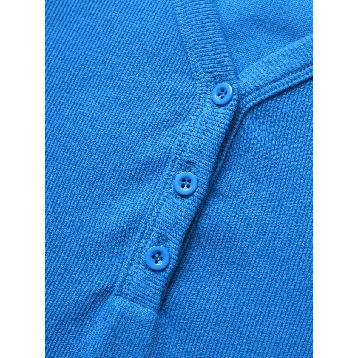 Plus Size Cotton V Neck Button Up Pit Strip T-shirt Skyblue Women Casual Button V-neck Everyday T-shirts BloomChic 28/5X Product Image