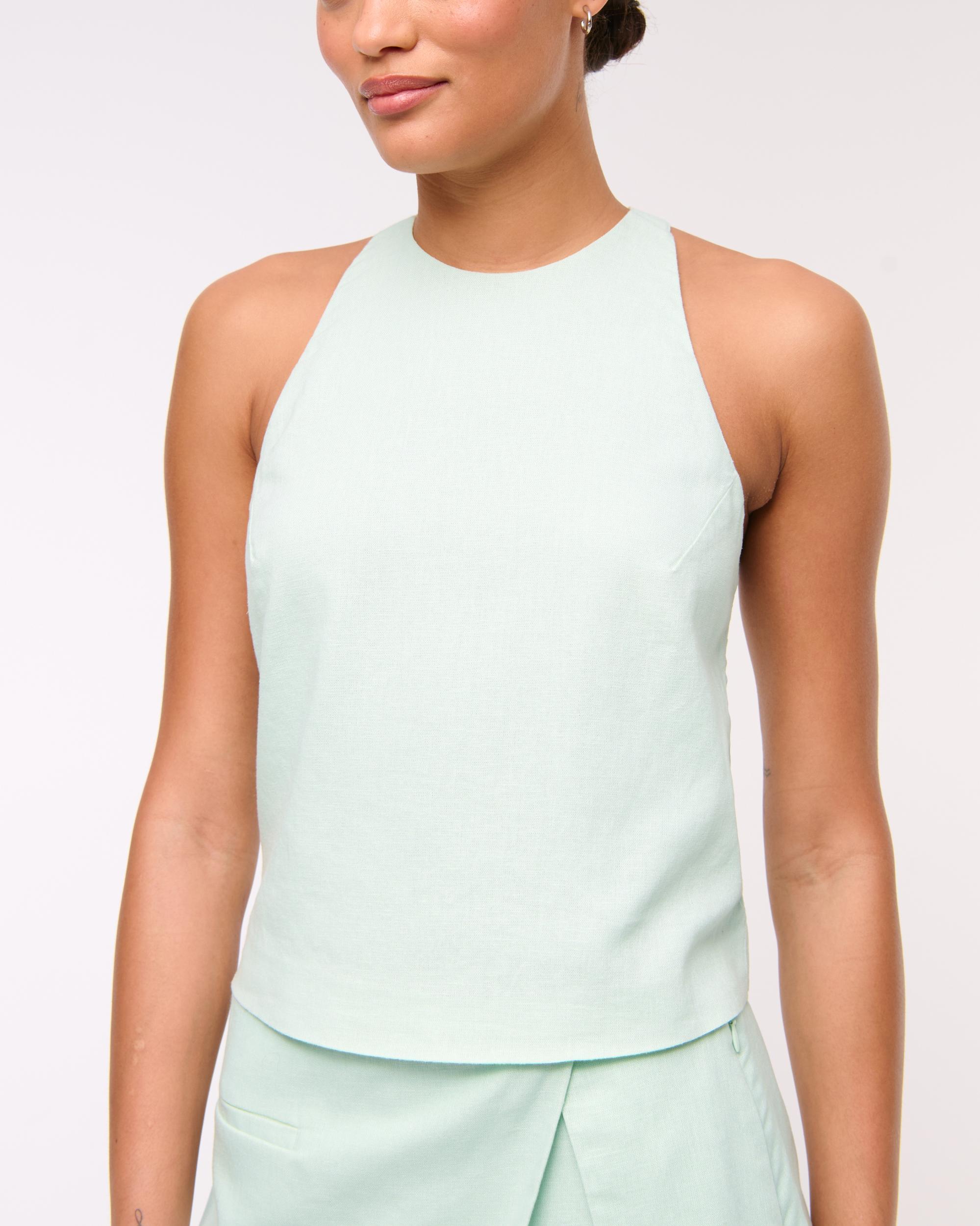 Linen-Blend Open-Back Set Top Product Image