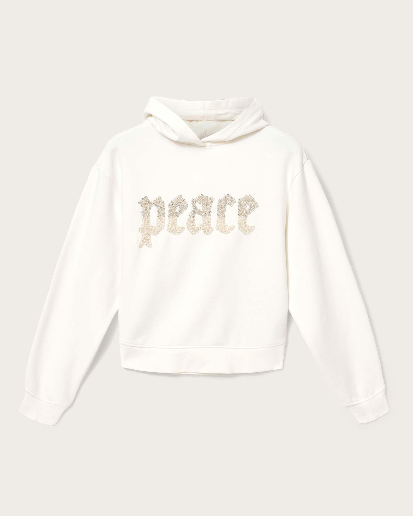 Peace Pippa Embellished Hoodie Optic White | ALLSAINTS US Product Image