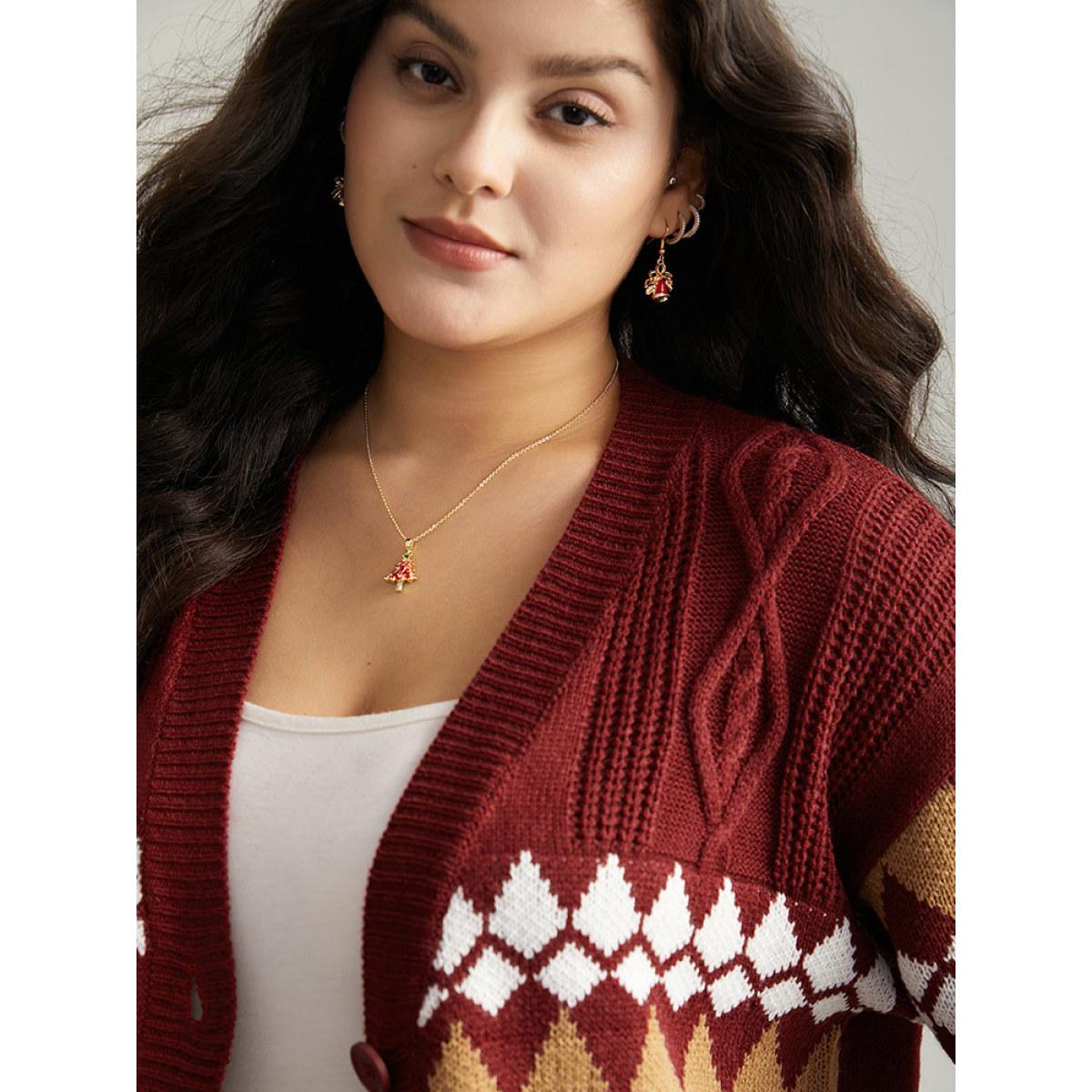 Plus Size Bandana Print Plisse Button Through Cardigan Multicolor Women Casual Loose Long Sleeve Festival-Christmas Cardigans BloomChic 22-24/3X Product Image