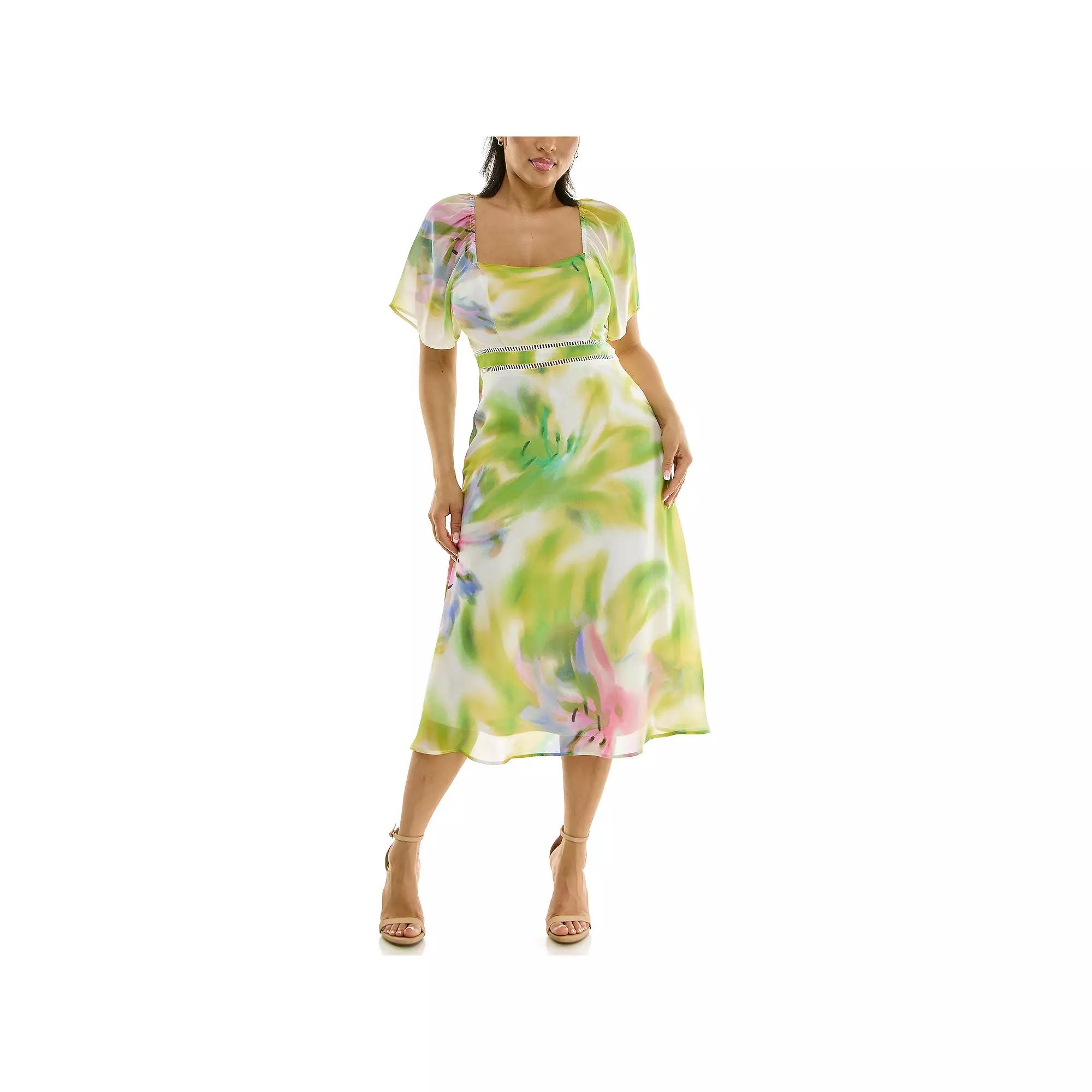 Women's Nina Leonard Floral Flutter Sleeve Sweetheart Neck Dress,  Product Image