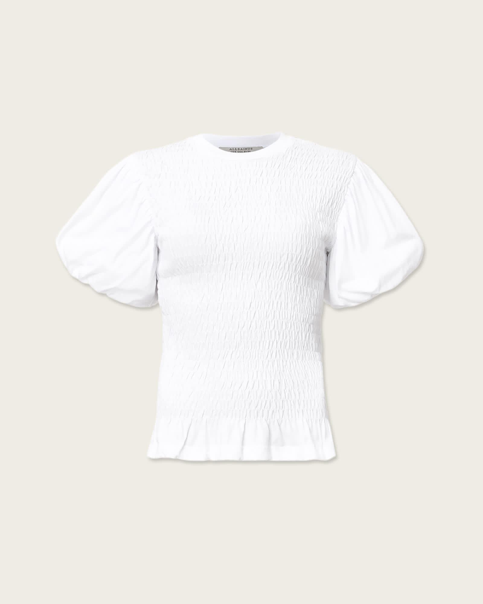Dael Smocked Slim Top Optic White | ALLSAINTS US Product Image