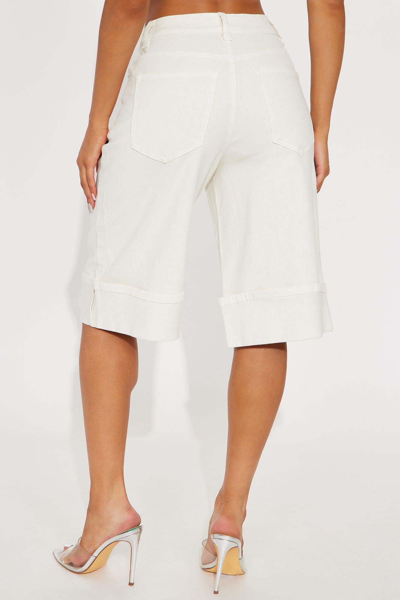 Down The Shore Cuffed Denim Shorts - White Product Image