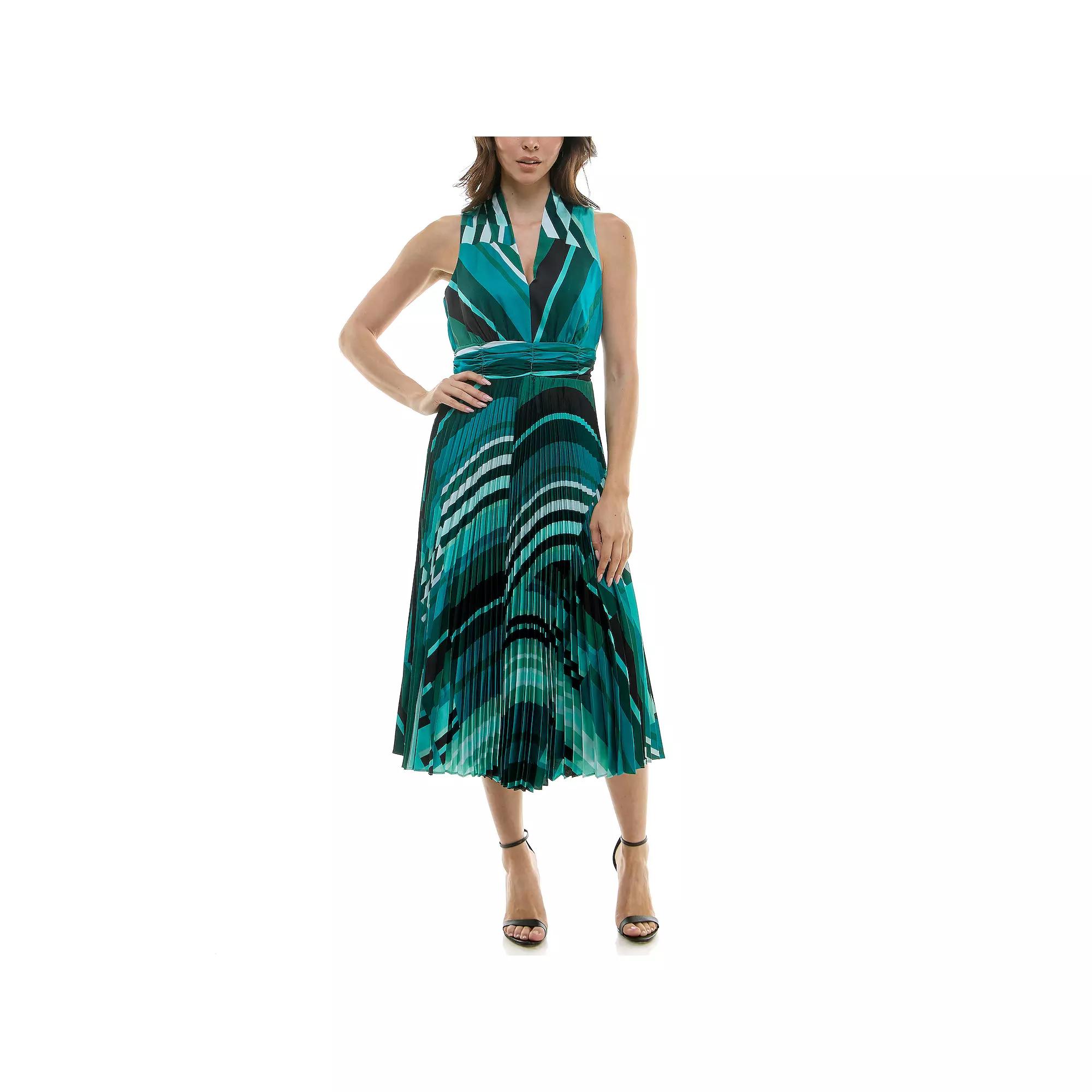 Women's Maison Tara V-Neck Skirt Midi Dress, Size: 8, Black Teal Product Image