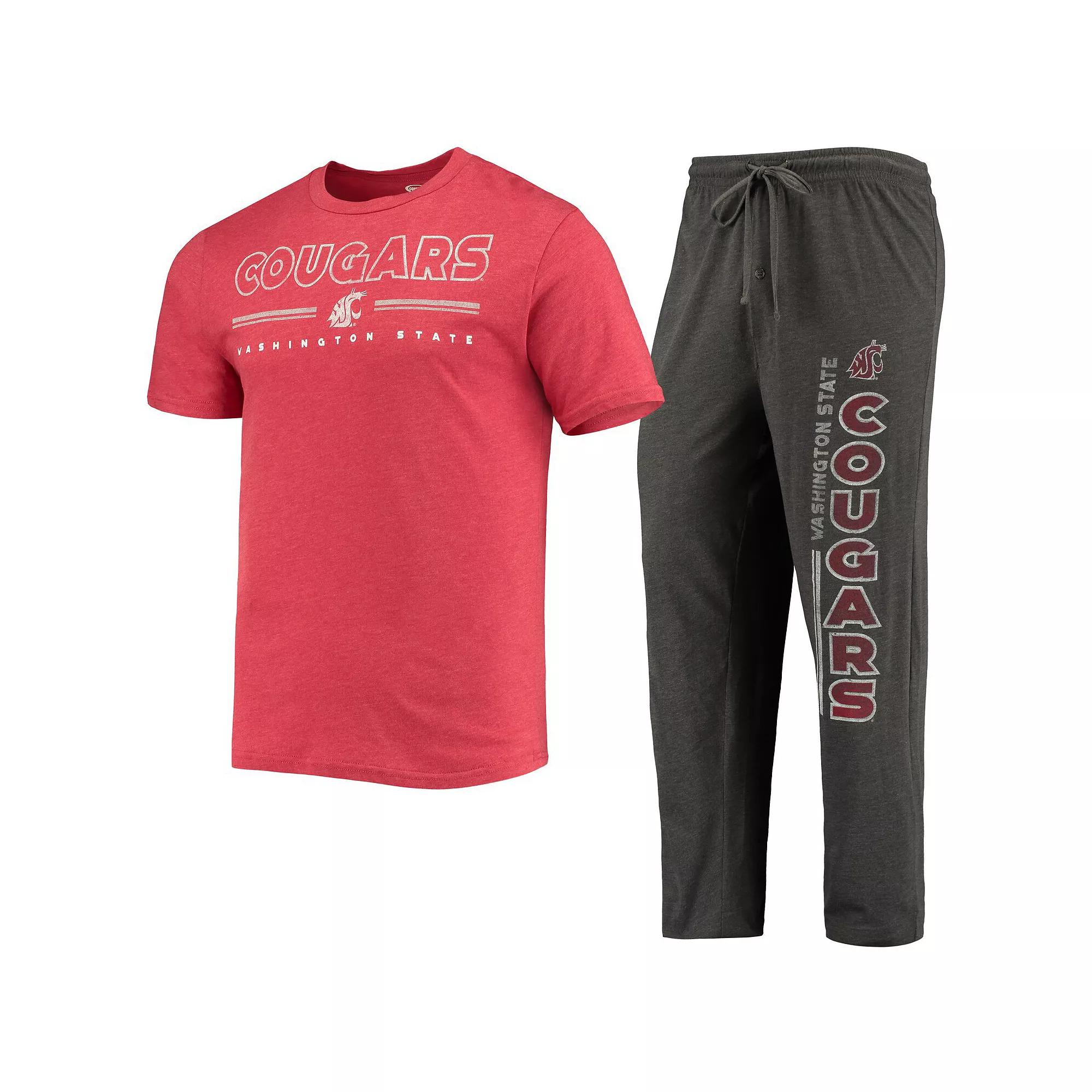 Men's Concepts Sport Heathered Charcoal/Crimson Washington State Cougars Meter T-Shirt & Pants Sleep Set, Size: Medium, Wsc Charco Product Image