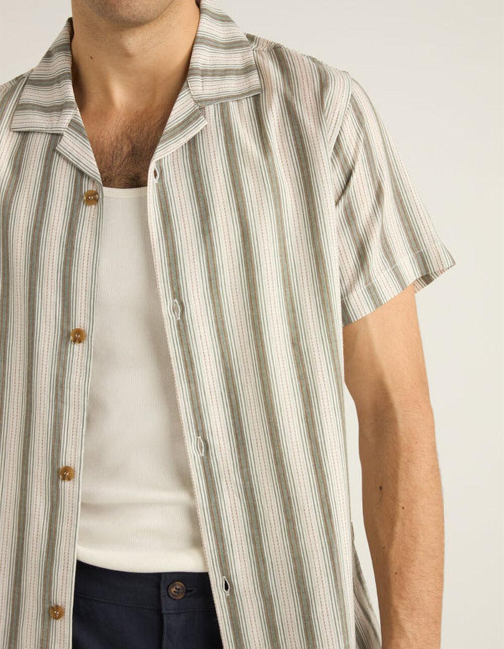 RHYTHM Vacation Stripe Mens Button Up Shirt - SAGE Product Image