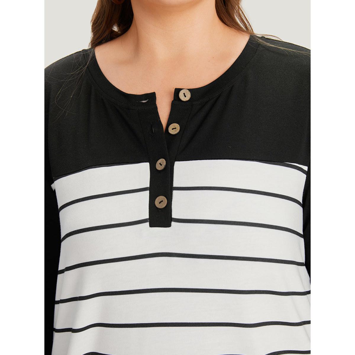 Plus Size Striped Contrast Button Up Elastic cuffs Sweatshirt Women Multicolor Casual Elastic cuffs Open Front Dailywear Sweatshirts BloomChic 28/5X Product Image