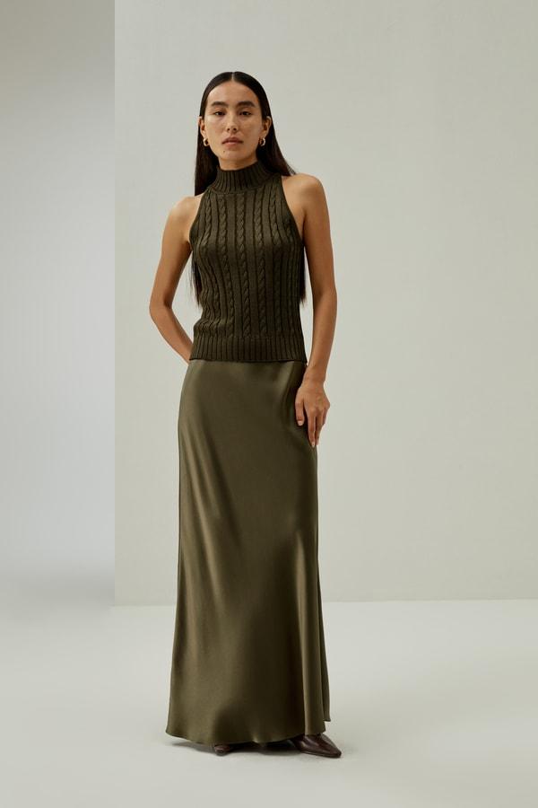 Classic High-Neck Cable-Knit Sleeveless Top Product Image