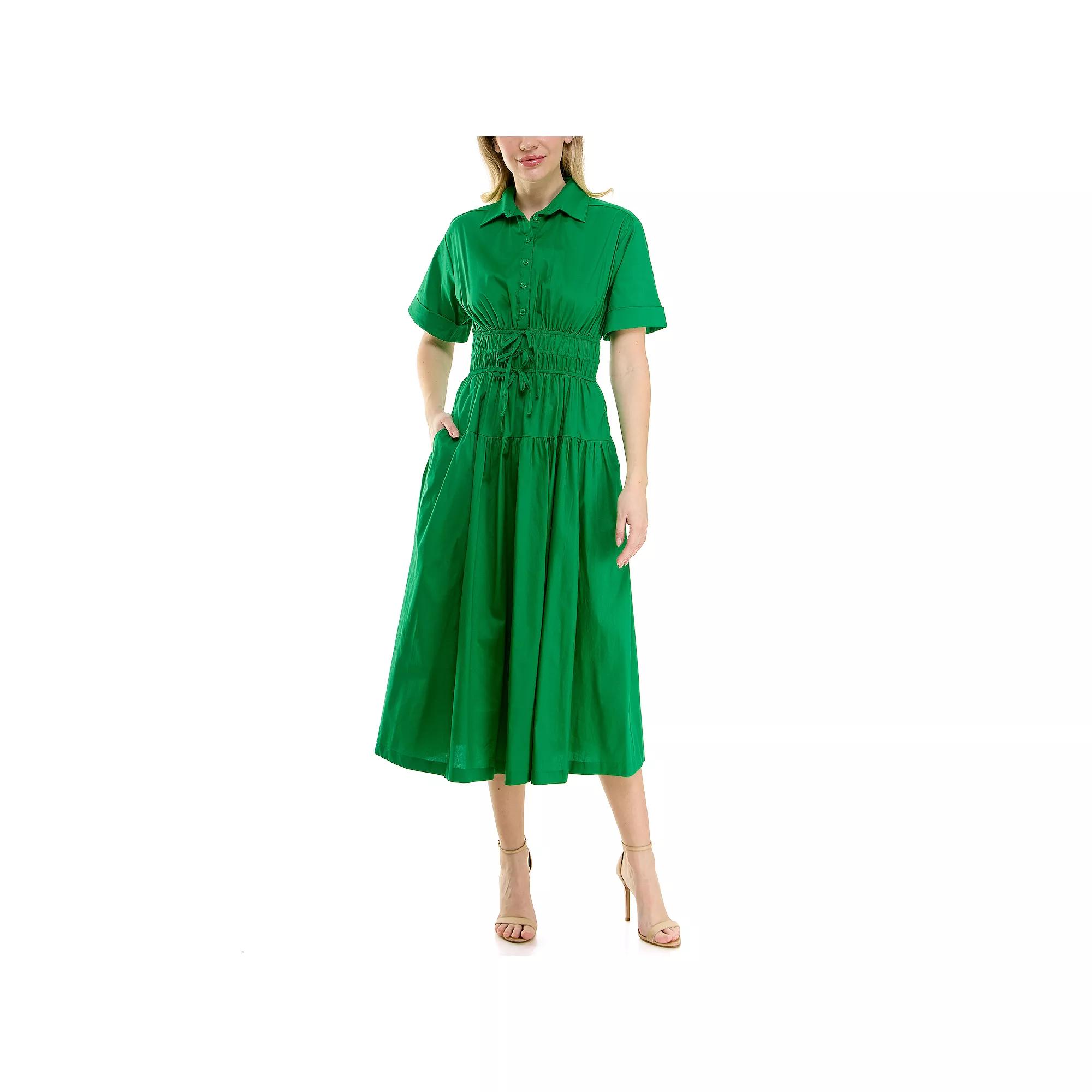 Women's Maison Tara Elastic Waist Midi Shirtdress, Size: 12, Bright Green Product Image