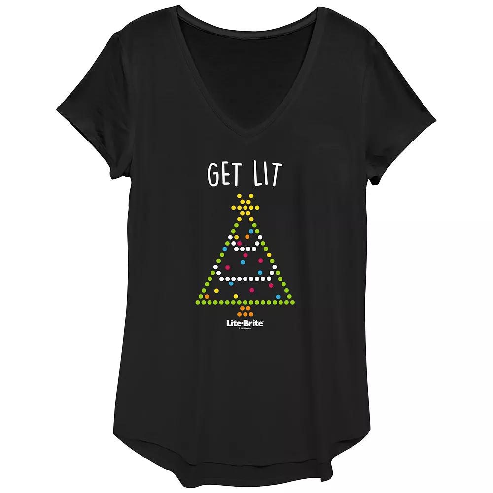 Women's Lite-Brite Get Lit Christmas Tree Graphic Tee, Size: XS, Black Product Image