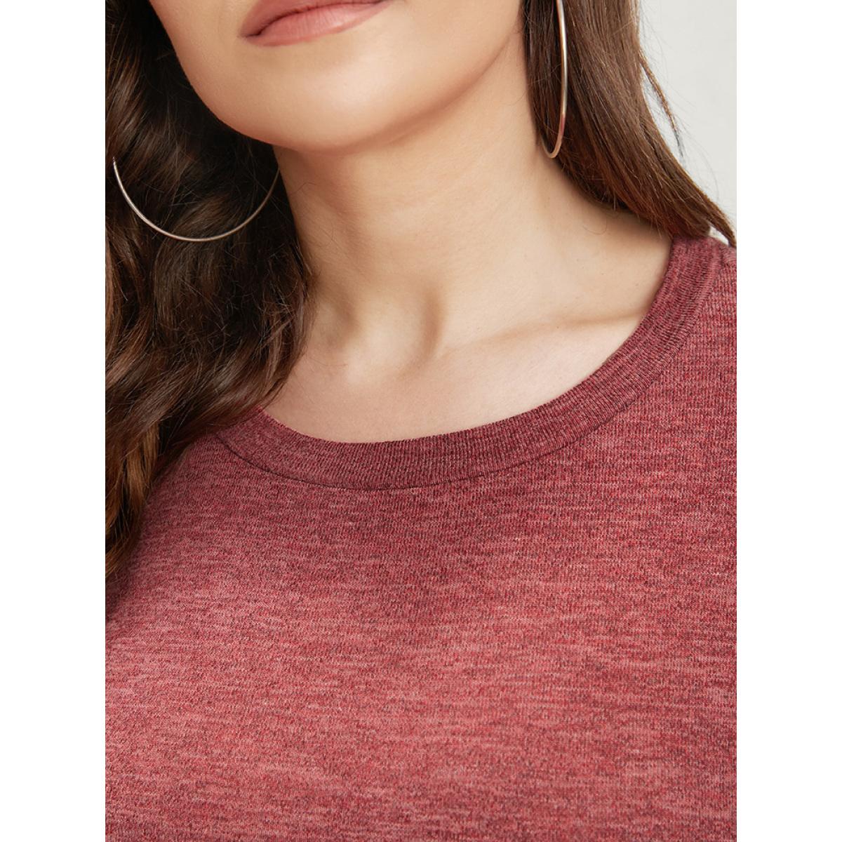 Plus Size Solid Round Neck Lace Hem Long Tee Raspberry Women Elegant Patchwork Plain Round Neck Dailywear T-shirts BloomChic 18-20/2X Product Image