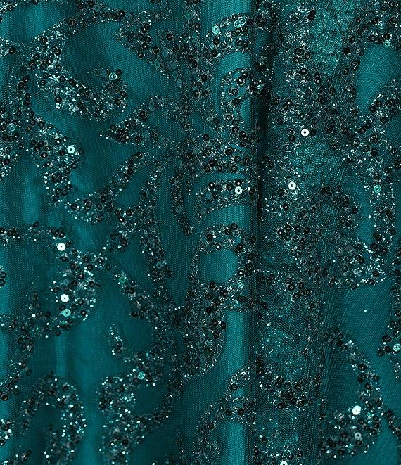 Blondie Nites Glitter Patterned Scoop Neck Lace Up Tie Back Party Dress Product Image