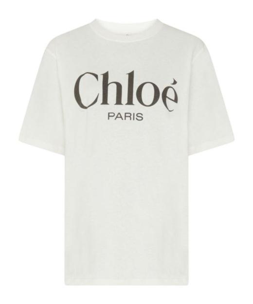 CHLOÉ White Crewneck T-shirt With Logo Print On The Front In Cotton Woman Product Image