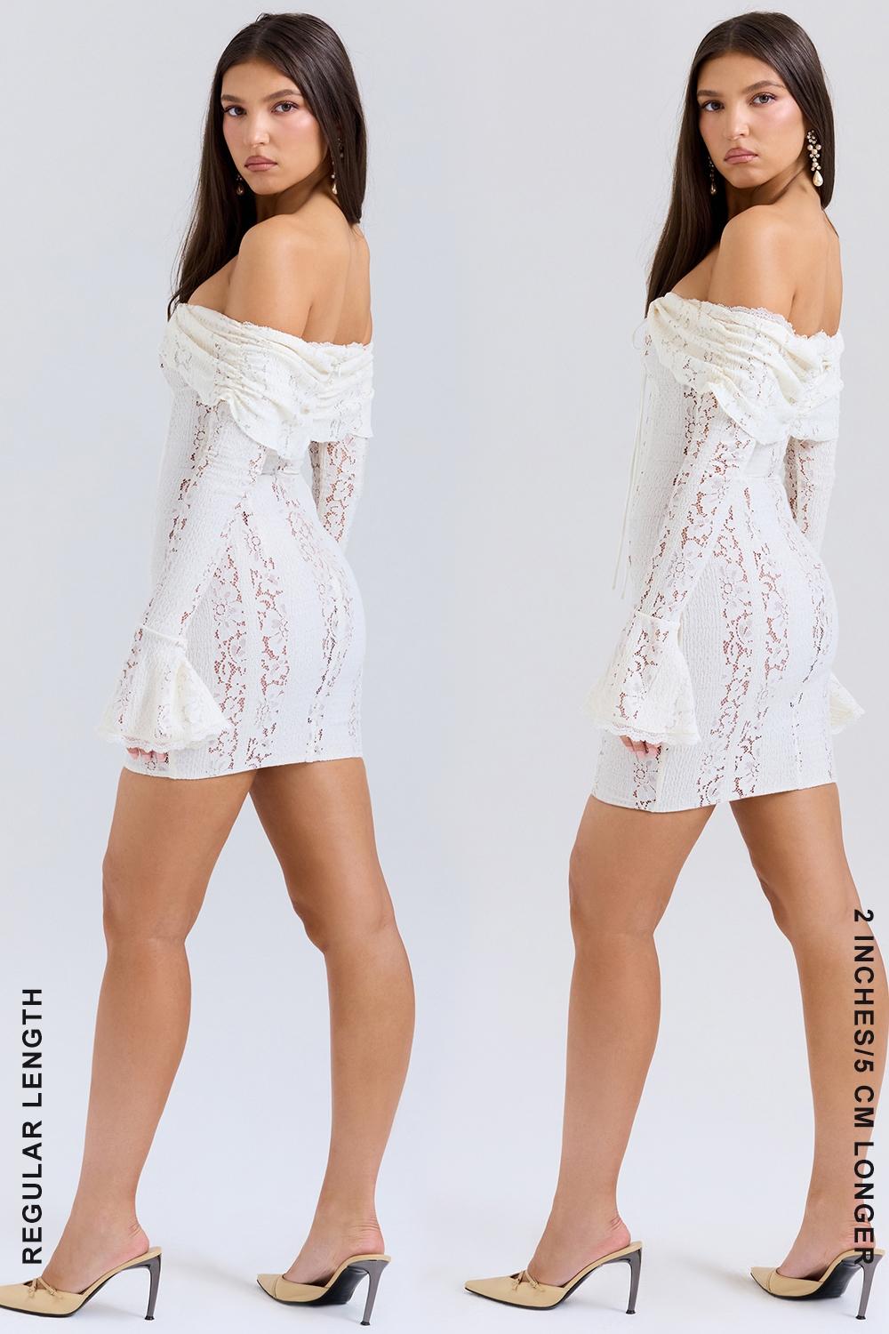 Sadie  vintage cream floral lace off shoulder mini dress Product Image
