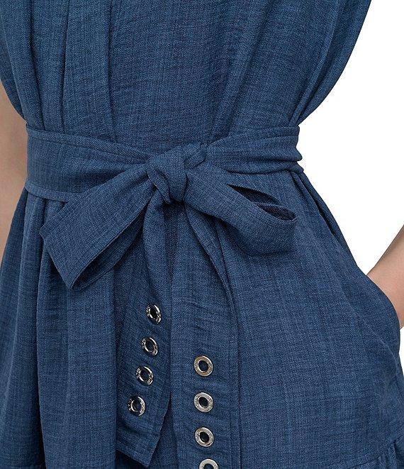 DKNY by Donna Karan Sleeveless Pleated Crew Neck Fit and Flare Dress Product Image