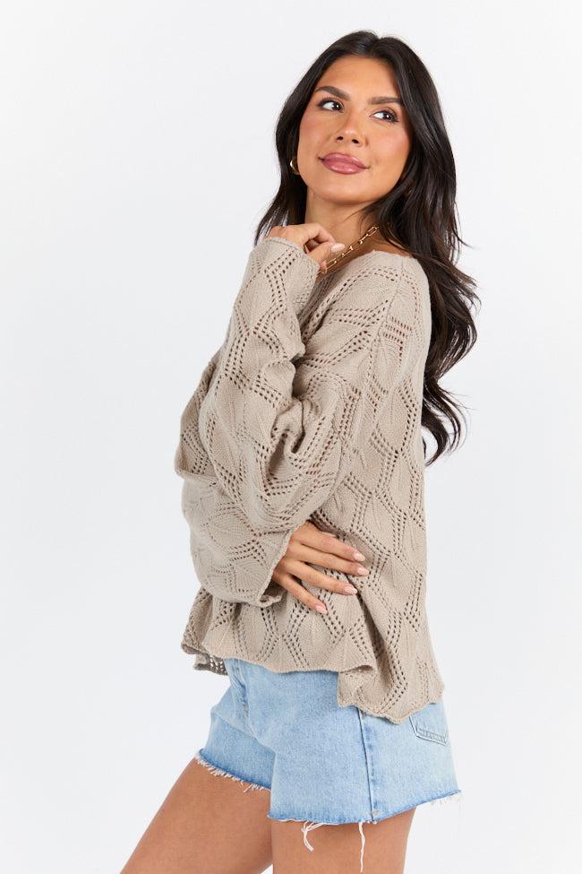 By The Bay Taupe Open Knit Sweater FINAL SALE Product Image
