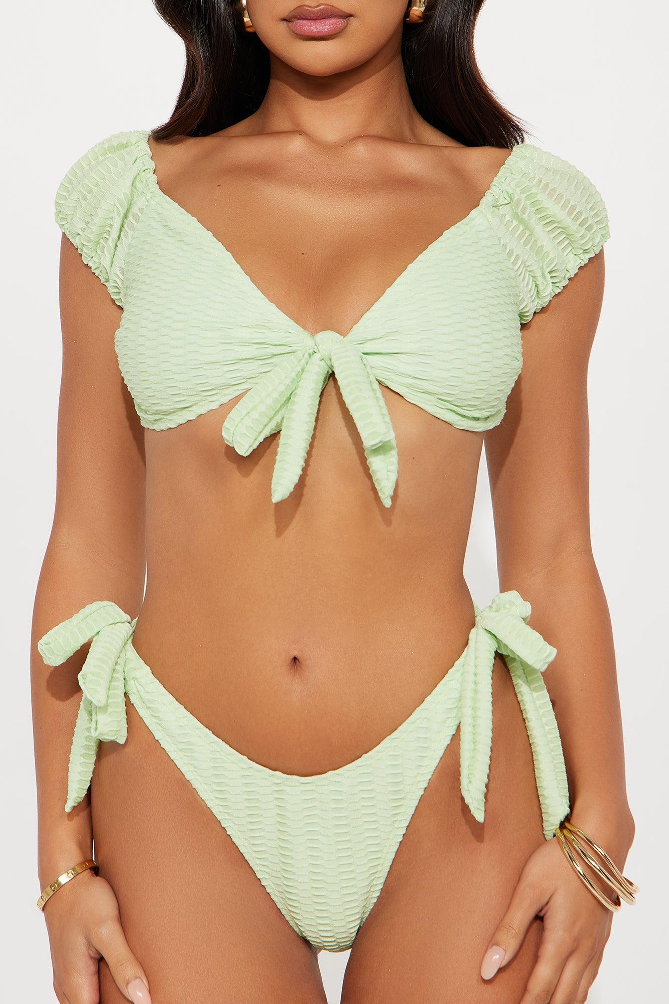 Elisa Ruffle Textured Tie Front 2 Piece Bikini - Green Product Image