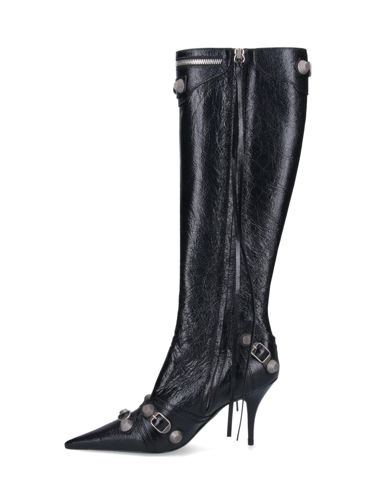 BALENCIAGA Brushed Leather Cagole Boots With Studs And Zips 10cm In Black Product Image