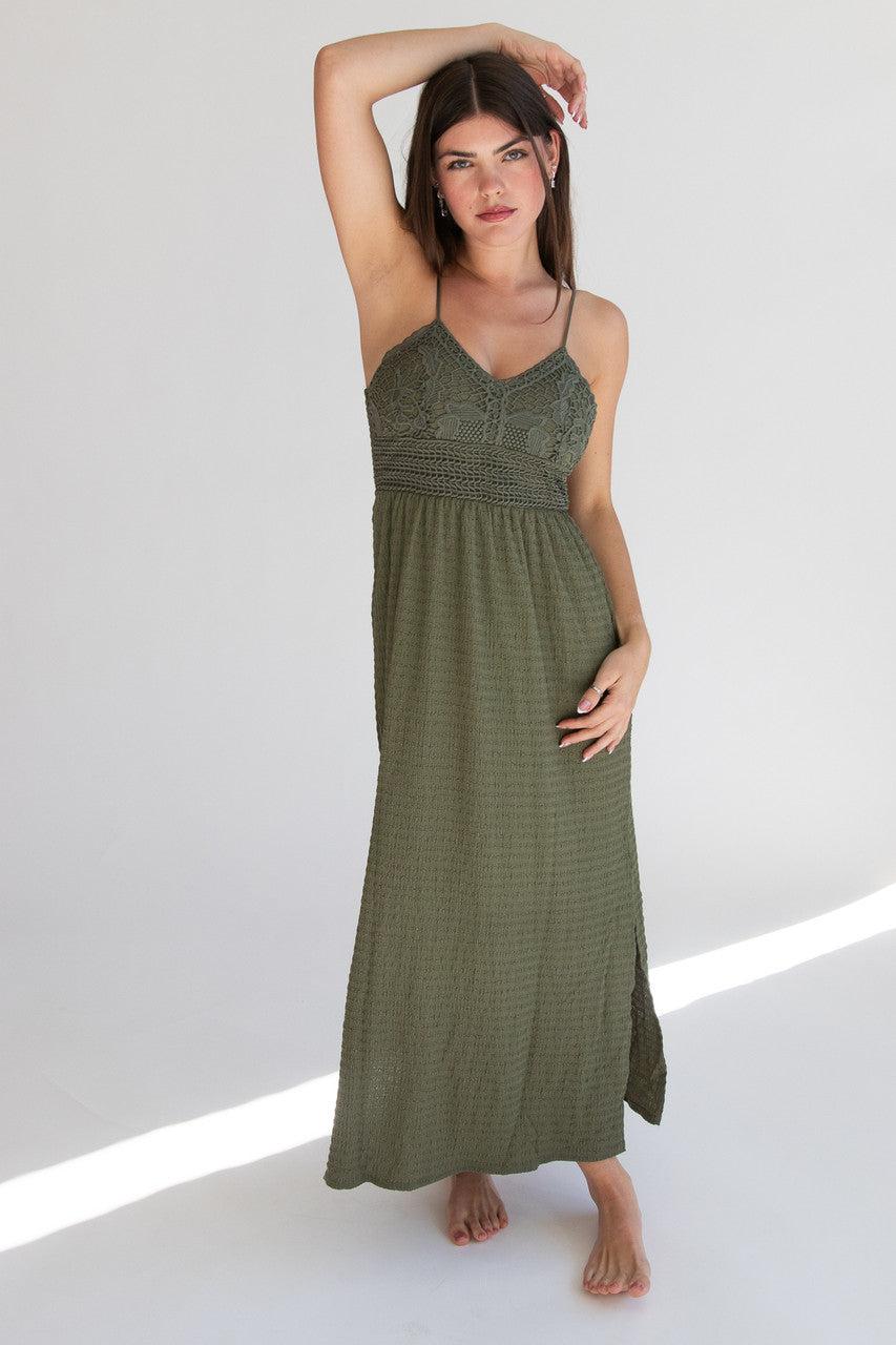 Floral Lace Top Gauze Maxi Dress Product Image