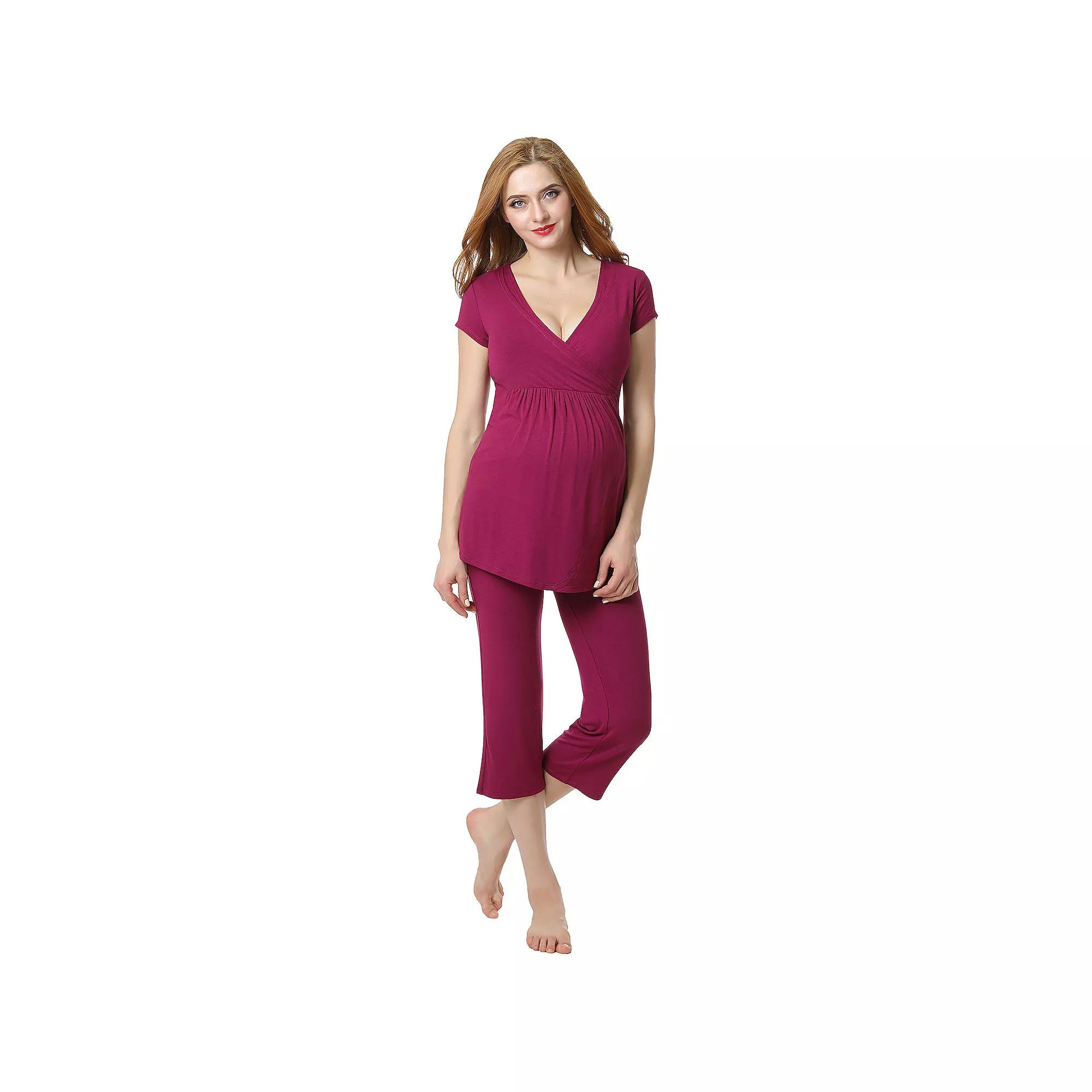 Maternity Pokkori Daily Essential Pajama Top & Pajama Capri Set, Women's,  Product Image