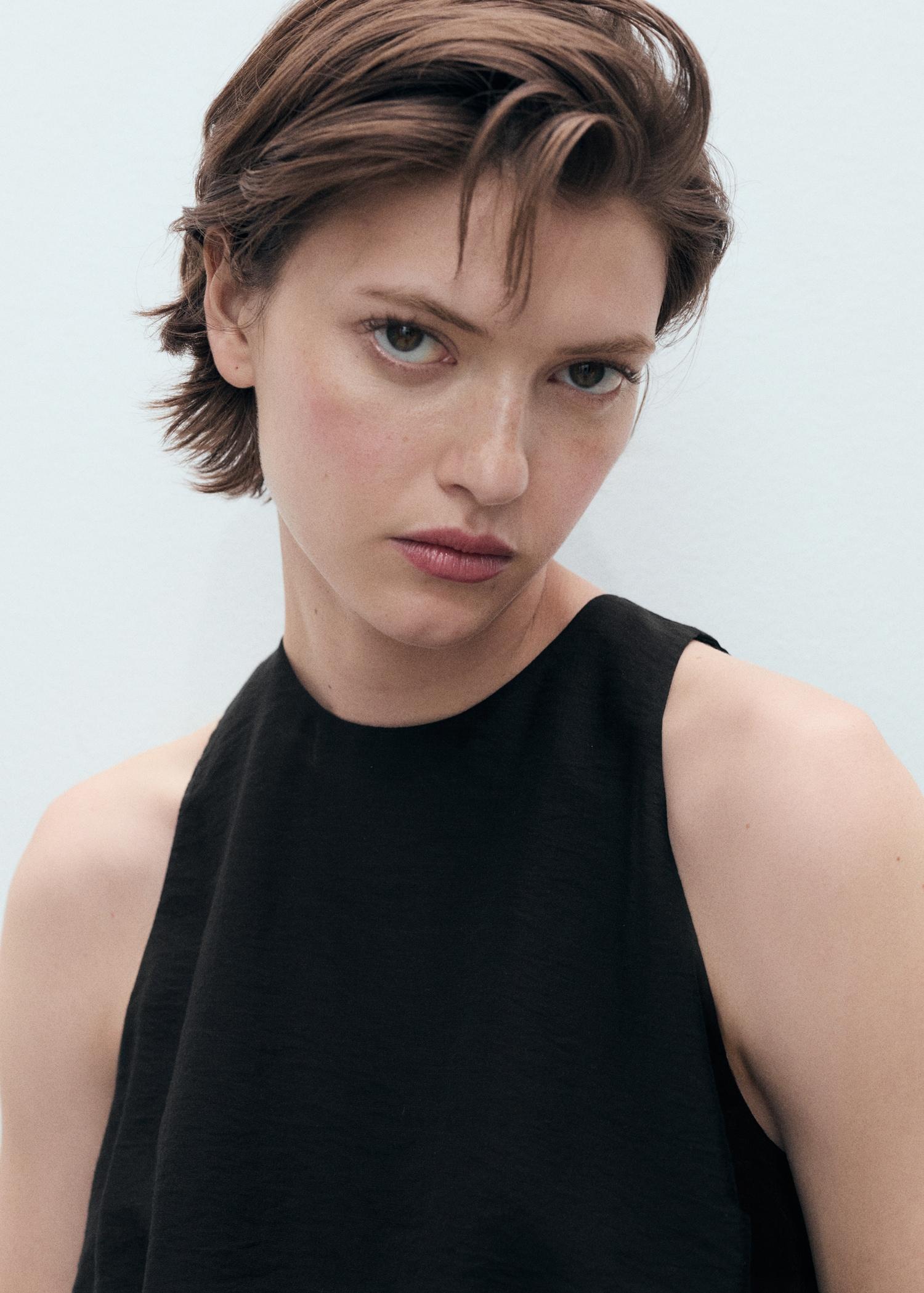 Lyocell-blend top with puffed hem - Women | MANGO USA Product Image