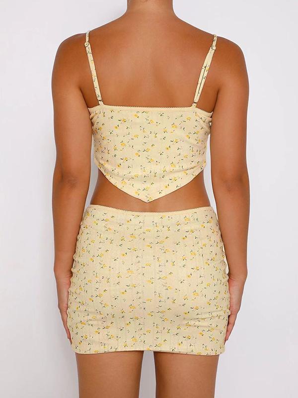 Ditsy Floral Print V Neck Cami Top & Mini Skirt Set Product Image