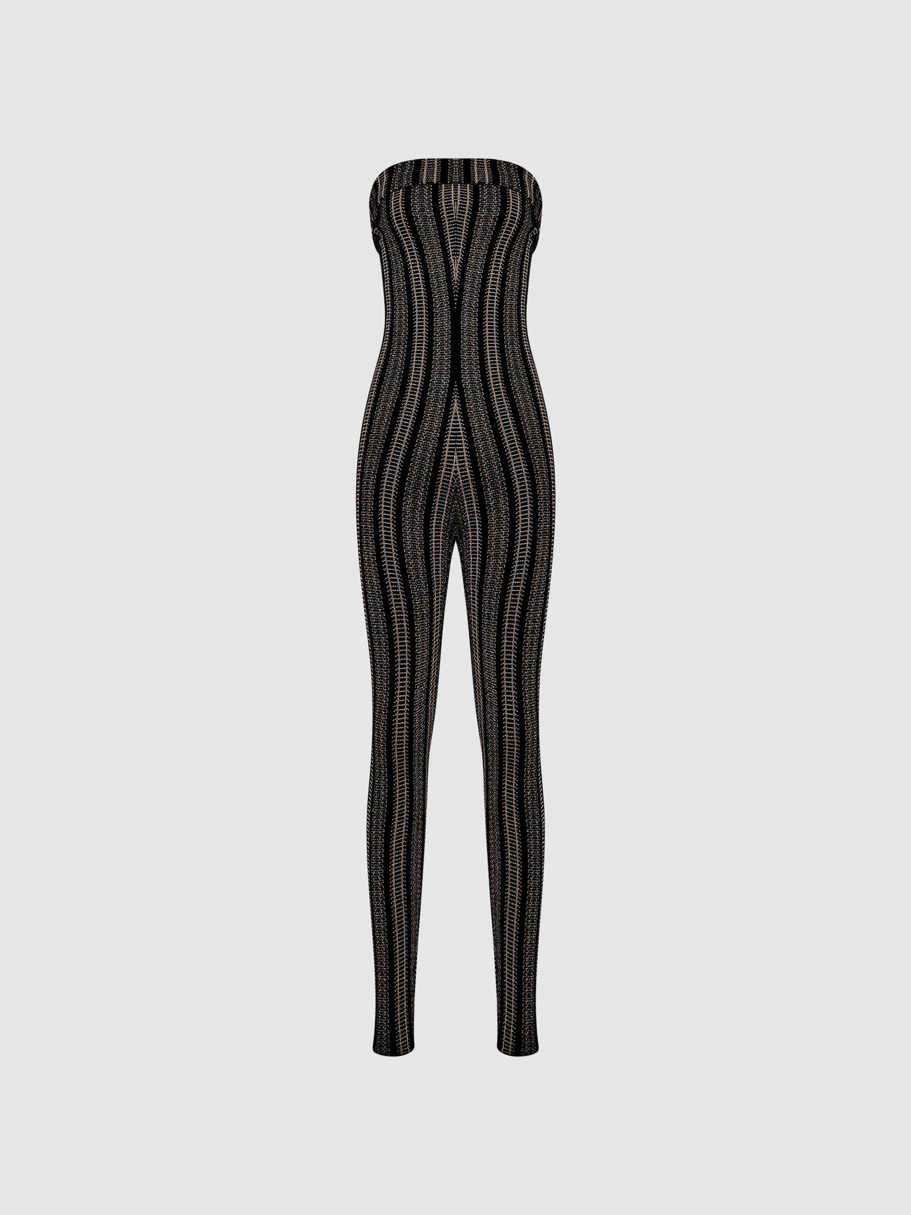 Knitted Metallic Jumpsuit in Black/Gold Product Image