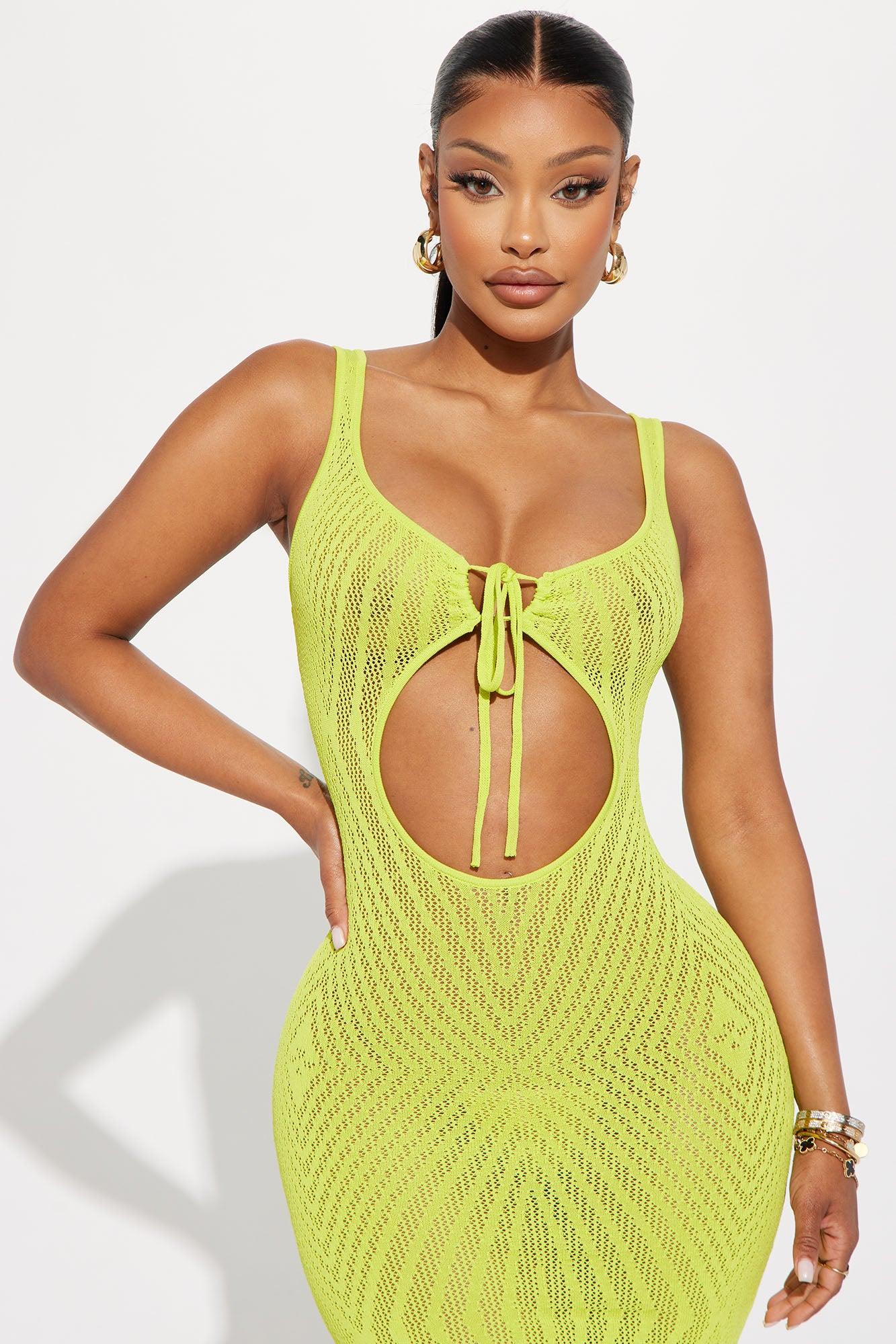 Peak-A-Boo Maxi Dress - Lime Product Image