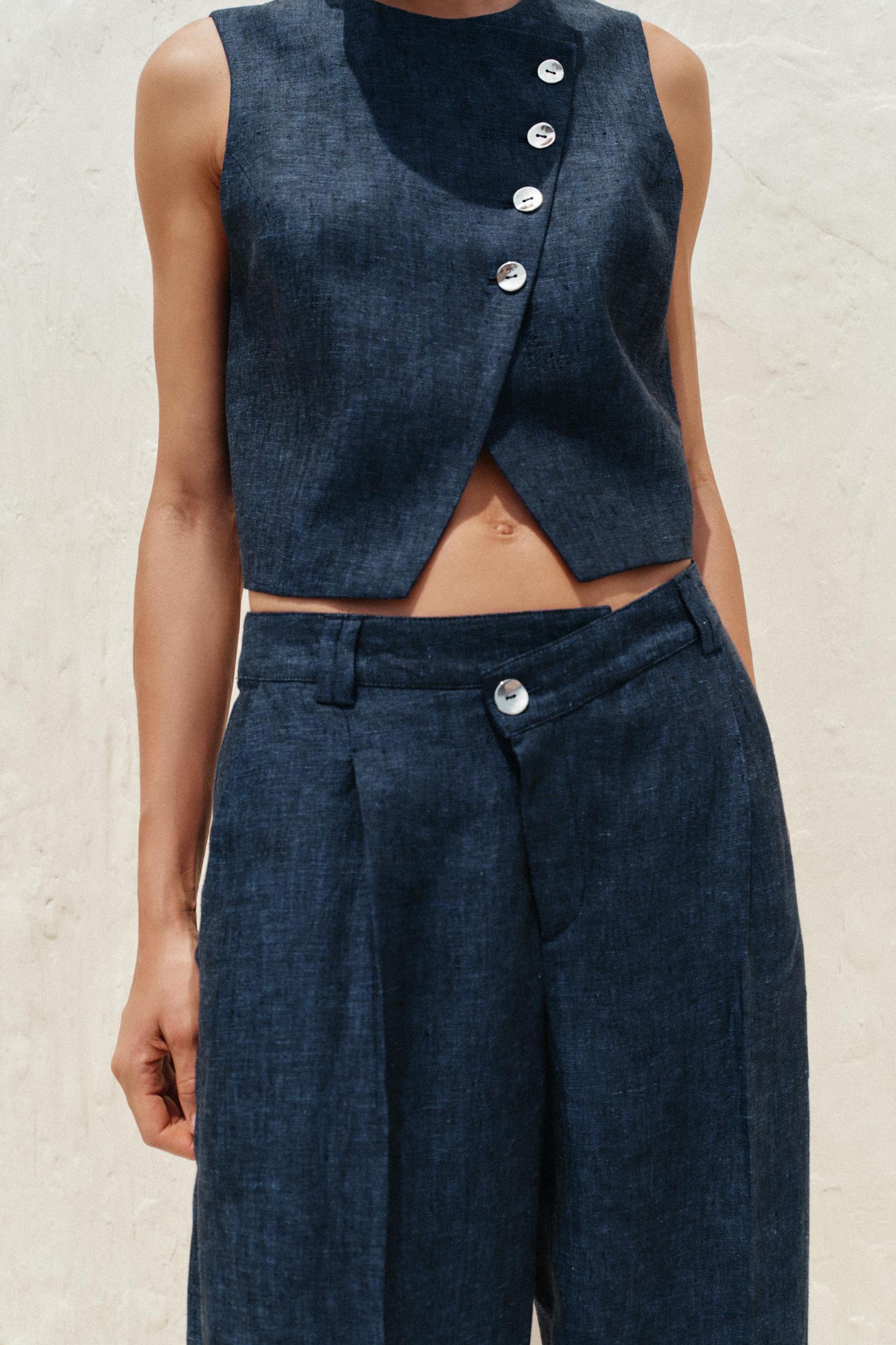 100% LINEN CROSS WAIST PANTS Product Image