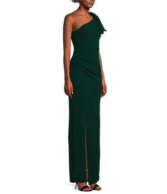 Honey and Rosie One-Shoulder Large Bow Detail Front Skirt Slit Gown Product Image