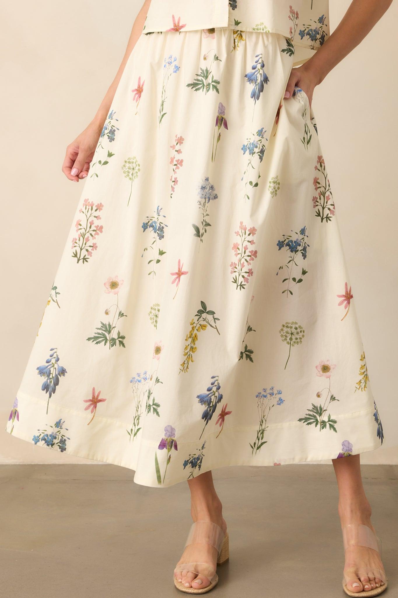 Keep Your Softness Ivory Floral Print Cotton Maxi Skirt Product Image