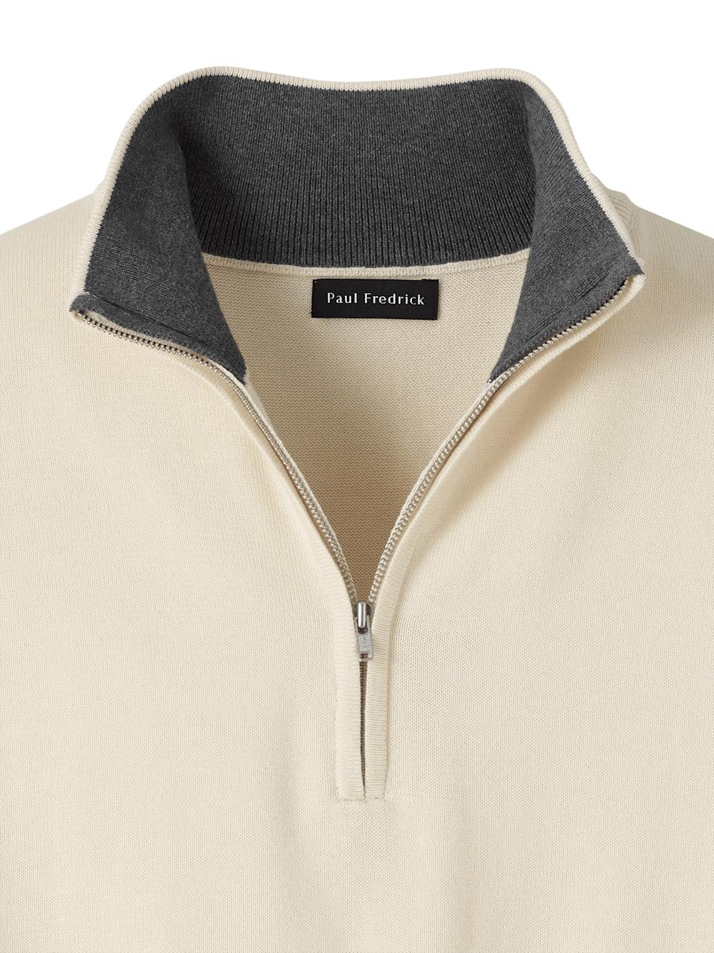 Supima Cotton Quarter Zip Mock Neck Sweater - Ivory Product Image