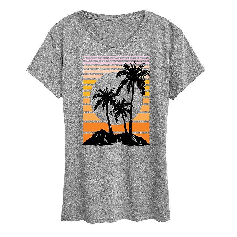 Plus Sunset Palm Trees Graphic Tee, Women's,  Product Image