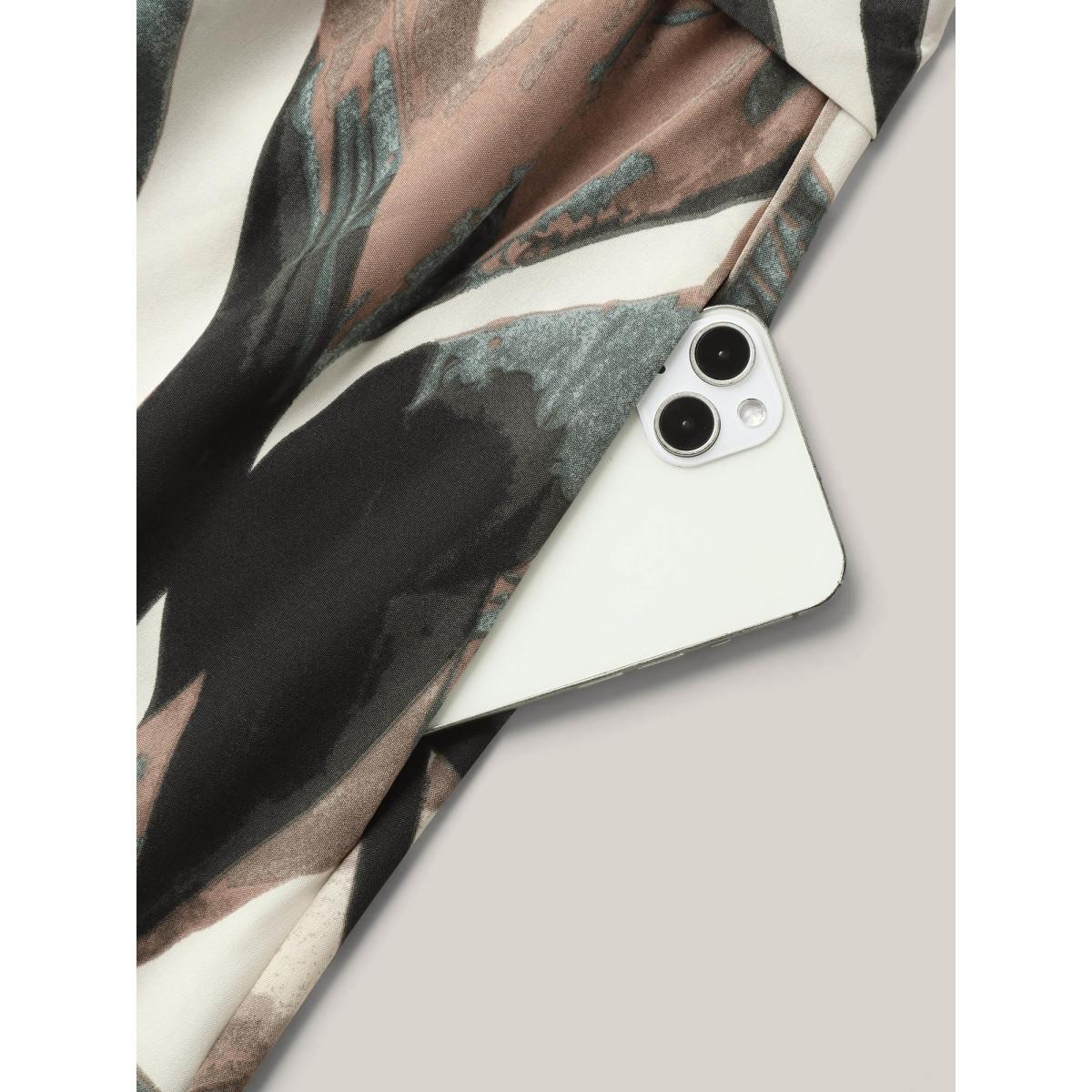 Plus Size Leaf Print Halter Neck Tiered Midi Dress DarkGreen Women Resort Belted Round Neck Sleeveless Curvy BloomChic 30/6X Product Image