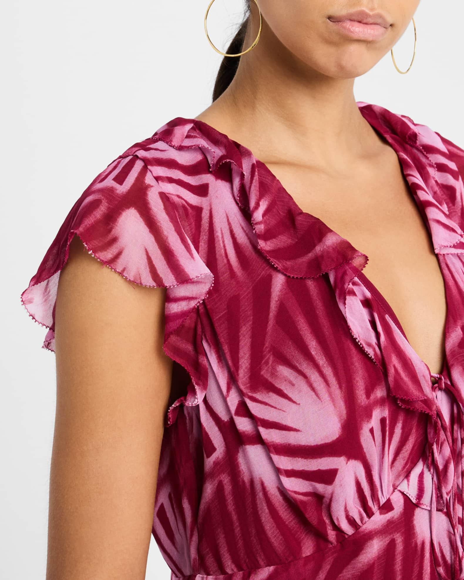 Carmine Chiffon Flutter-Sleeve Blouse Product Image