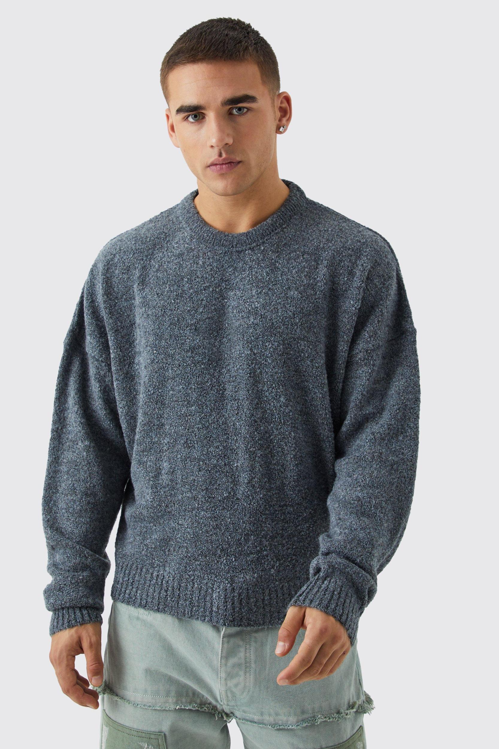 Boxy Boucle Knit Extended Neck Sweater | boohooMAN USA Product Image